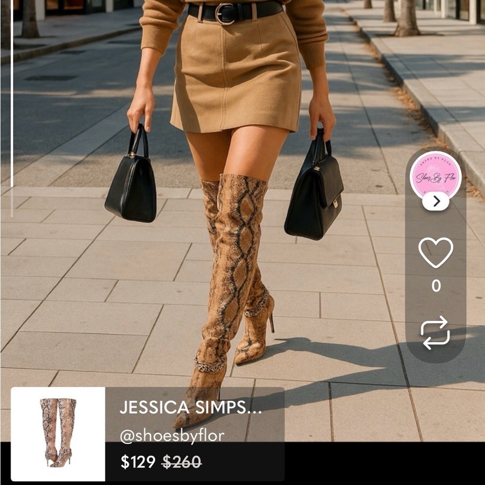 JESSICA SIMPSON / Ammira2M / Snake Print / Over-The-Knee Boots With Chain Detail